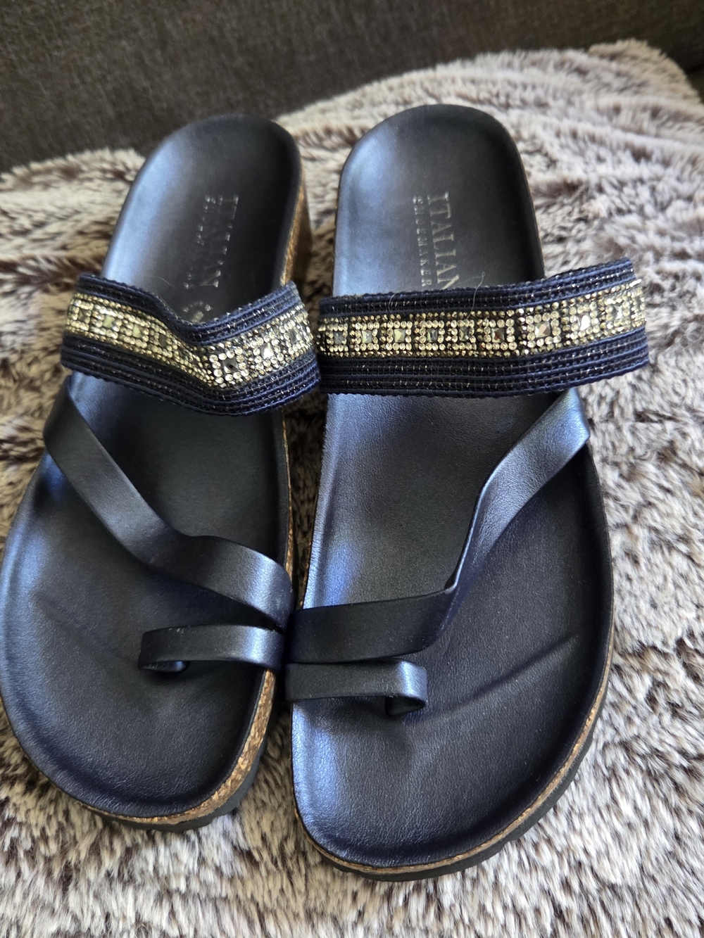 Womens Italian Shoemakers Navy Wedge Sandals 6.5